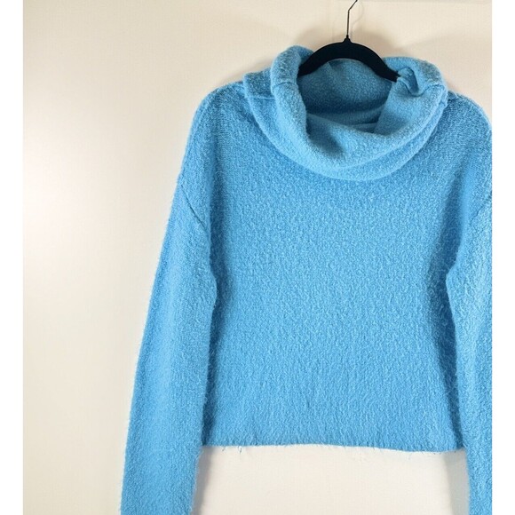 Free People Womens Sweater Blue Stormy Cowl Neck Alpaca Wool Crop Pullover Small - Picture 7 of 10